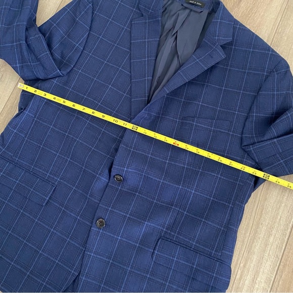 Ralph Lauren Men's Navy Windowpane Wool Blend Blazer Jacket 46R Business Casual - Picture 14 of 16